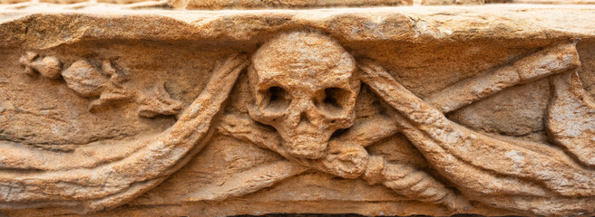 Detail of the sculptures of the Middle Ages carved in the tombs of the cemetery of Saint Andrews Cathedral.
