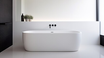 Fototapeta na wymiar Modern minimalism style bathroom interior in black and white tones. Generative AI
