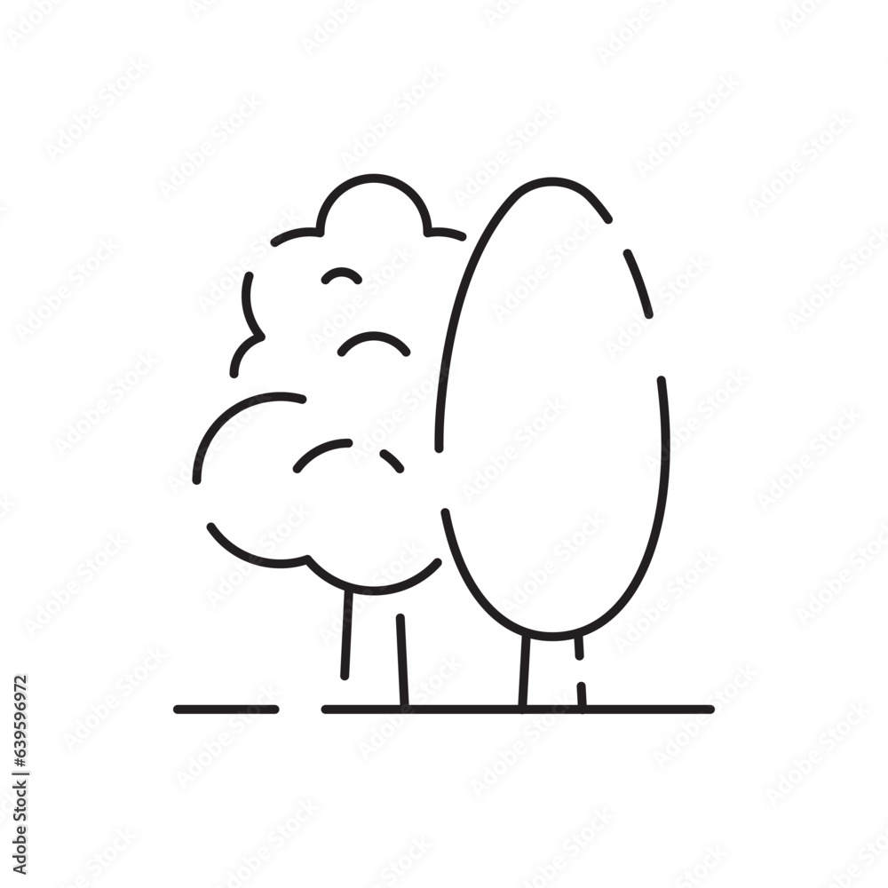 Wall mural tree line icon. naturally beautiful symbol, wooden trunk and outline branches for map. tree vector o