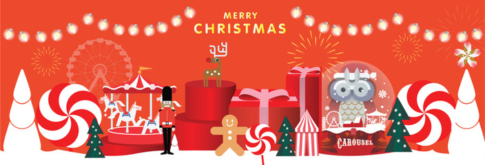 christmas toy store greeting card template vector/ illustration