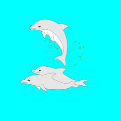 Vector graphic of illustration of three dolphins swimming dolphins this vector is perfect for wallpaper, decoration, background, template, mascot, stickers and covers etc.