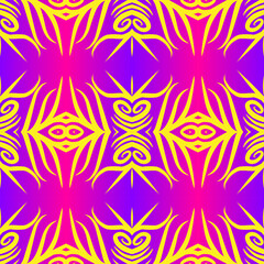 Seamless design vector Beauty flower line art batik ethnic dayak borneo pattern with colourful gradient 