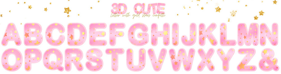 3D pink cute letter with gold stars confetti