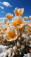 Tulips in a snowy field 
