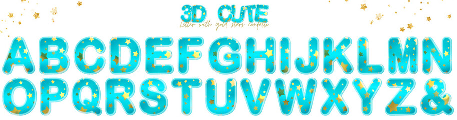 Fototapeta premium 3D blue cute letter with gold stars confetti