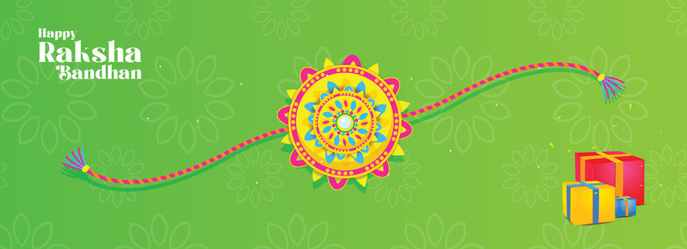 Rakhi Festival Background Design with Creative Rakhi Illustration, Indian festival Raksha Bandhan Vector Illustration with hindi text 'Raksha Bandhan'