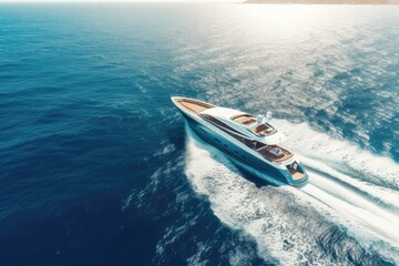 Fototapeta premium aerial view of beautiful yacht in blue sea, AI Generated