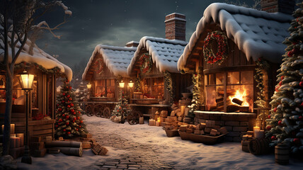 Obraz premium Christmas fireplace scene in flat design. Generative Ai
