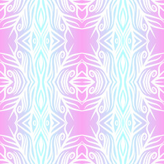 Seamless design vector Beauty flower line art batik ethnic dayak borneo pattern with colourful gradient 
