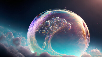  unreal, a giant soap bubble floating on space, galaxy