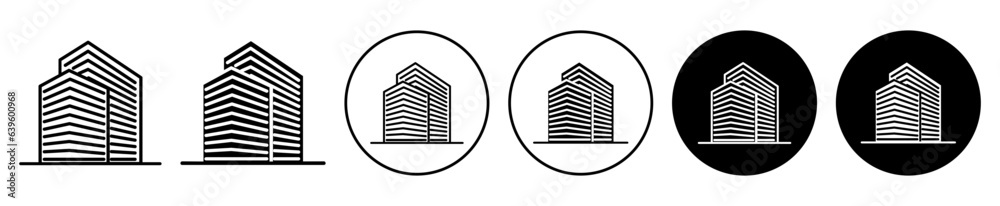 Wall mural company icon set. corporate office building vector symbol. apartment building sign in black filled and outlined style.