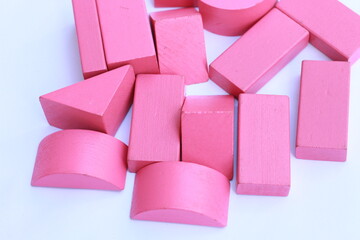 close up of wooden block toy or stacking blocks toy