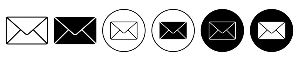 email icon set. post mail vector symbol. message envelope sign in black filled and outlined style. - obrazy, fototapety, plakaty