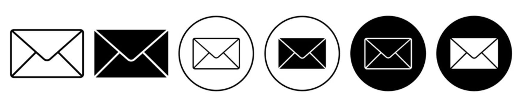 email icon set. post mail vector symbol. message envelope sign in black filled and outlined style.