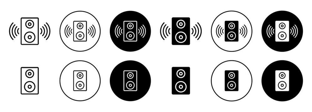 Speaker Icon Set. Bluetooth Music Audio Speaker Box Vector Symbol In Black Filled And Outlined Style.