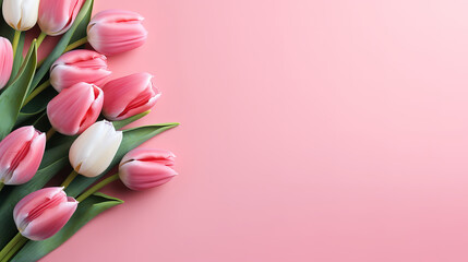 Bouquet of tulips on a pastel background birthday promotion valentine's day. Generative Ai