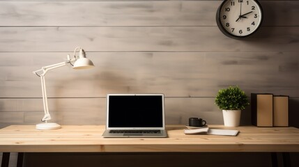 office desk with laptop. Generative AI