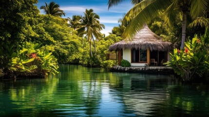 Fototapeta na wymiar tropical resort pool. Generative AI
