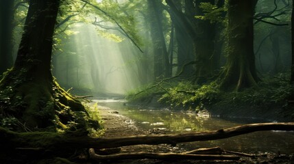 sunlight in the forest. Generative AI