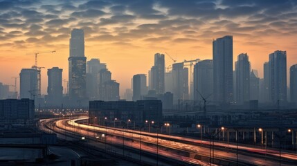 city at sunset. Generative AI