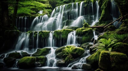 waterfall in the forest. Generative AI