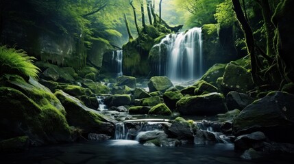 waterfall in the forest. Generative AI