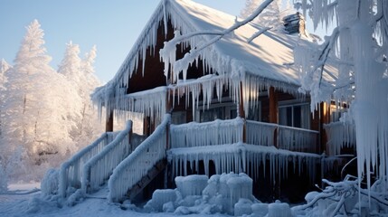 icicles on the roof of house. Generative AI