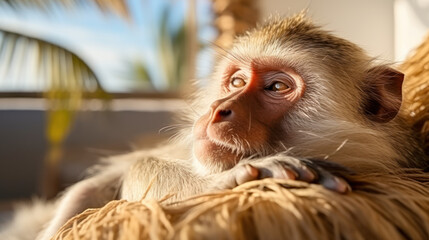 Relaxed monkey in a peaceful sleeping pose, focus on wildlife conservation
