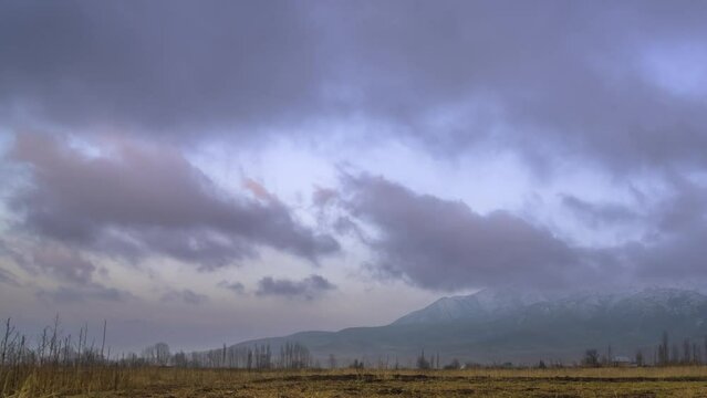 Dramatic dreamy fog and clouds on a cold morning in the mountains.