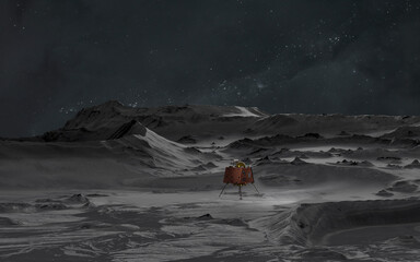 3D illustration of the the Chandrayaan-3 lunar lander. Moon spacecraft from India, 2023 mission. Elements provided by NASA © Vadimsadovski