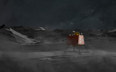 3D illustration of the the Chandrayaan-3 lunar mission from India. Moon lander, lunar spacecraft. Elements provided by NASA © Vadimsadovski