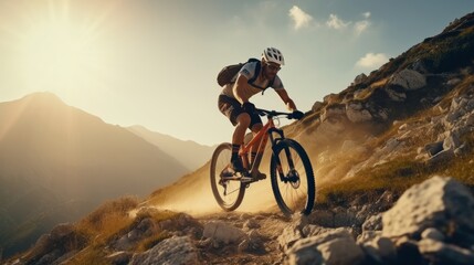Extraordinary mountain bicycle don competitor man riding outside way of life path