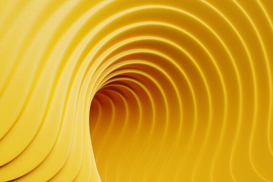 3D illustration  yellow stripes in the form of wave waves, futuristic background.