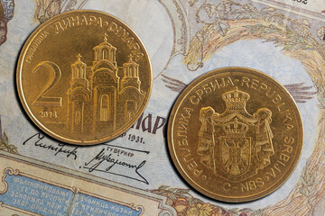 Republic of Serbia dinar coin obverse and reverse - obrazy, fototapety, plakaty