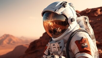 Obraz na płótnie Canvas Close-up of an experienced astronaut exploring Mars