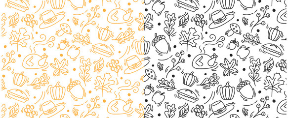 autumn fall season doodle seamless pattern hand drawing leaves