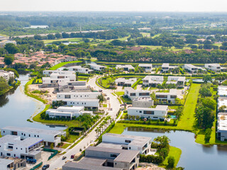 Aerial photo luxury homes in Weston Florida USA circa August 2023