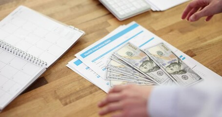 Dollar insurance claim form and insurance agent. Settlement of claims and insurance payments auto accident