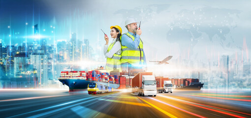 Innovation technology digital future of logistics freight transportation import export concept,...
