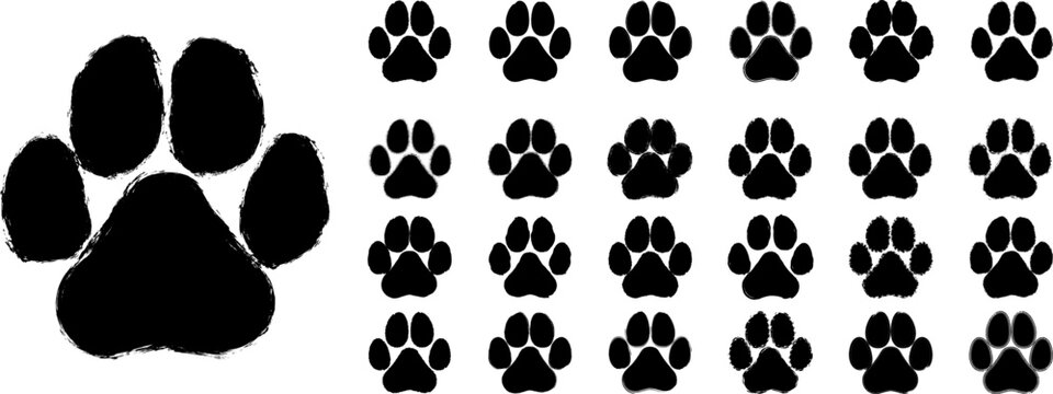 Dog paw print in different brush stroke style