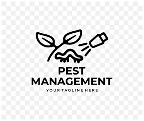 Pest management, spraying pesticide, sprayer, linear graphic design. Plant, agriculture, pest spray, insects and caterpillar, vector design and illustration