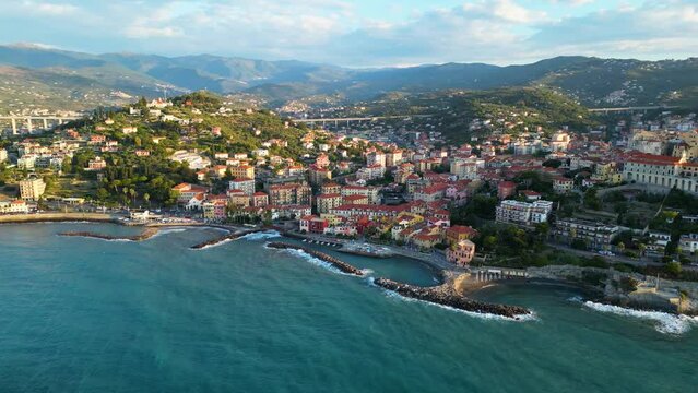 Aerial view of Porto Maurizio on the Italian Riviera in the province of Imperia, Liguria, Italy