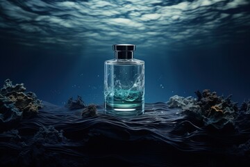 ads fragrance on black background. Generative AI.