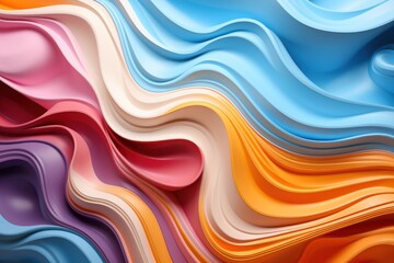 Rainbow Liquid pastel wavy melted plastic texture. Generative AI. - obrazy, fototapety, plakaty