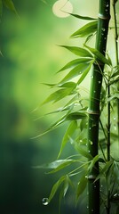 Fototapeta na wymiar bamboo stems with dew drops on blurred hazy background .calm and peaceful. 