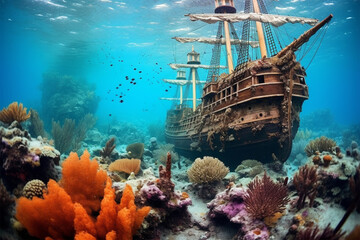 Naklejka premium scuba diver and coral reef generative ai