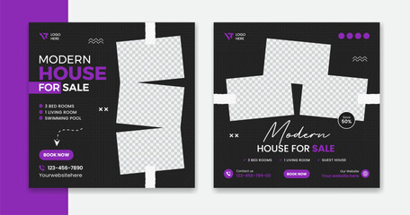 Modern House residential social media post design, unique home leaflet vector