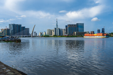 Obraz premium Skyline with Landmark 81 skyscraper, Thu Thiem 2 bridge in Ho Chi Minh city