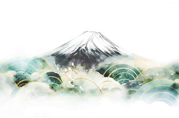 優しい富士山和風の背景イラスト