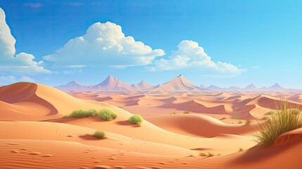 Fototapeta na wymiar fantastic dunes in the desert at extreme hot summer day with an oasis